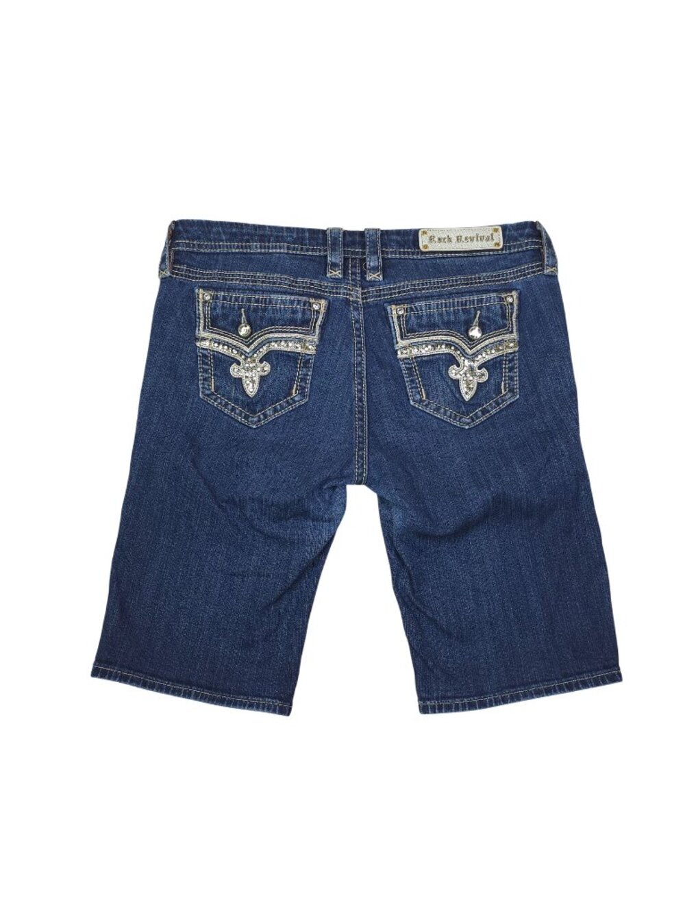 Rock Revival Womens Mid-Rise Curvy Bermuda Denim Shorts Size 32 Embellished